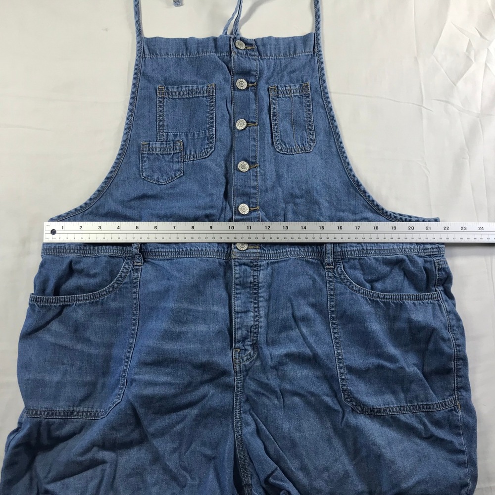 Torrid Plus Size 20 Blue Denim Shortall Overalls Tie Shoulder Button Front Bib - Picture 3 of 7